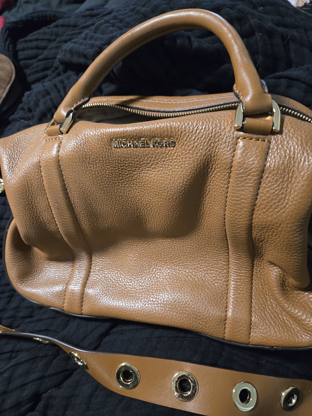 MICHAEL KORS Cognac Pebbled Leather Satchel with Grommet Strap